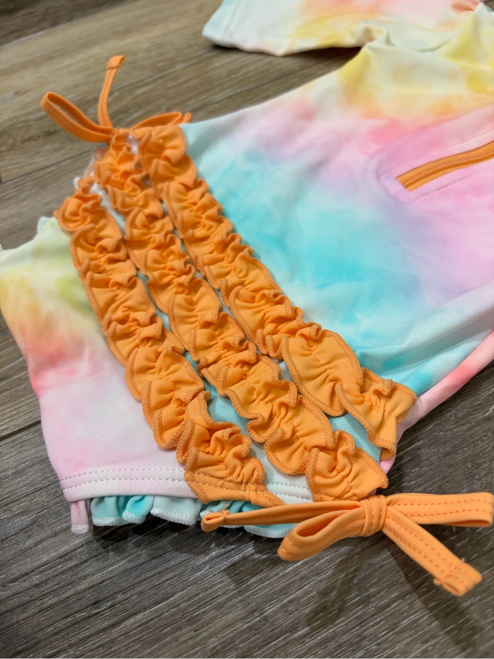 Ruffle Butts Pink & Orange Tie-Dye Baby Long Sleeve One-Piece Swim Suit - Picture 5 of 7